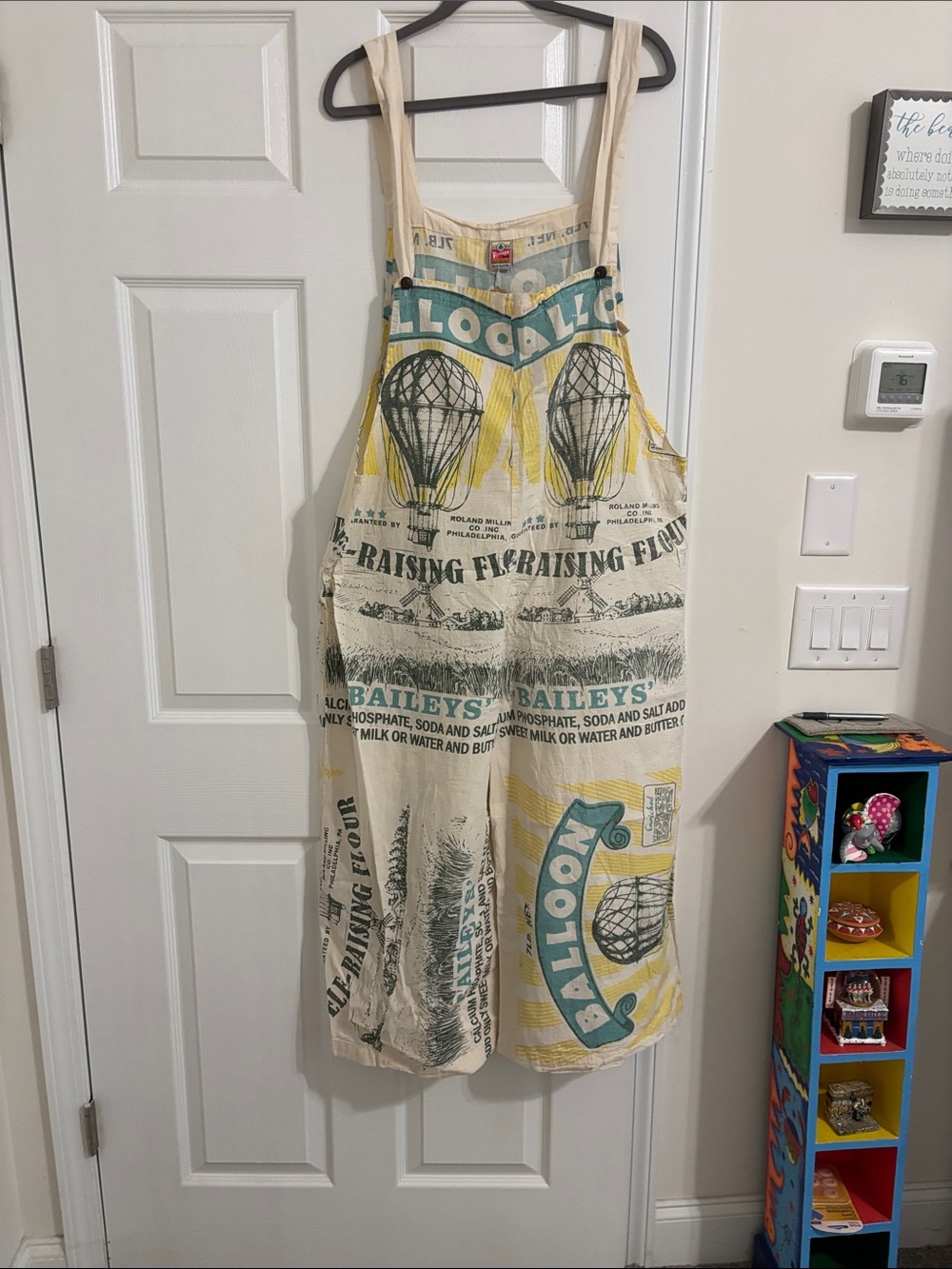 Vintage Hot Air Balloon Print Overalls in Cream, Yellow, Teal